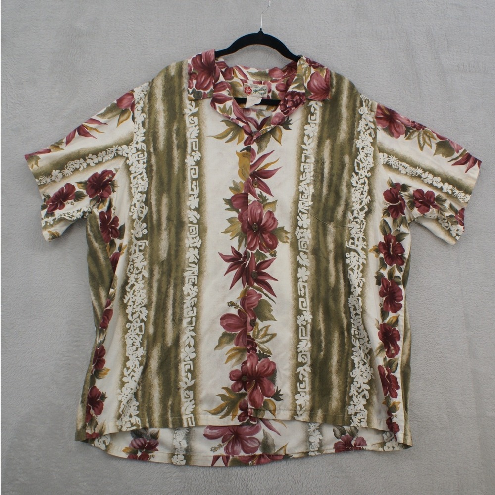 Hilo Hattie Mens 3XL Hawaiian Shirt Floral Short Sleeve Cotton Rayon Vintage USA